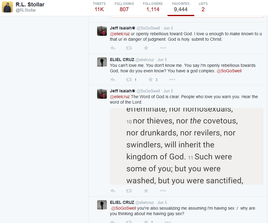RL Stollar -fav anti-gospel tweet -as Jeff Isaiah is sharing gospel 2